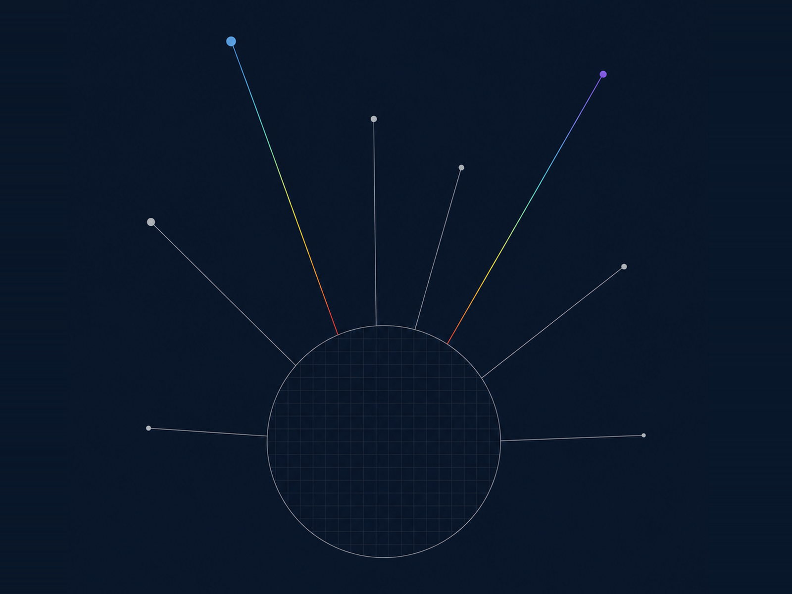 Minimal abstract visual: a wafer and data nodes joined by hairlines