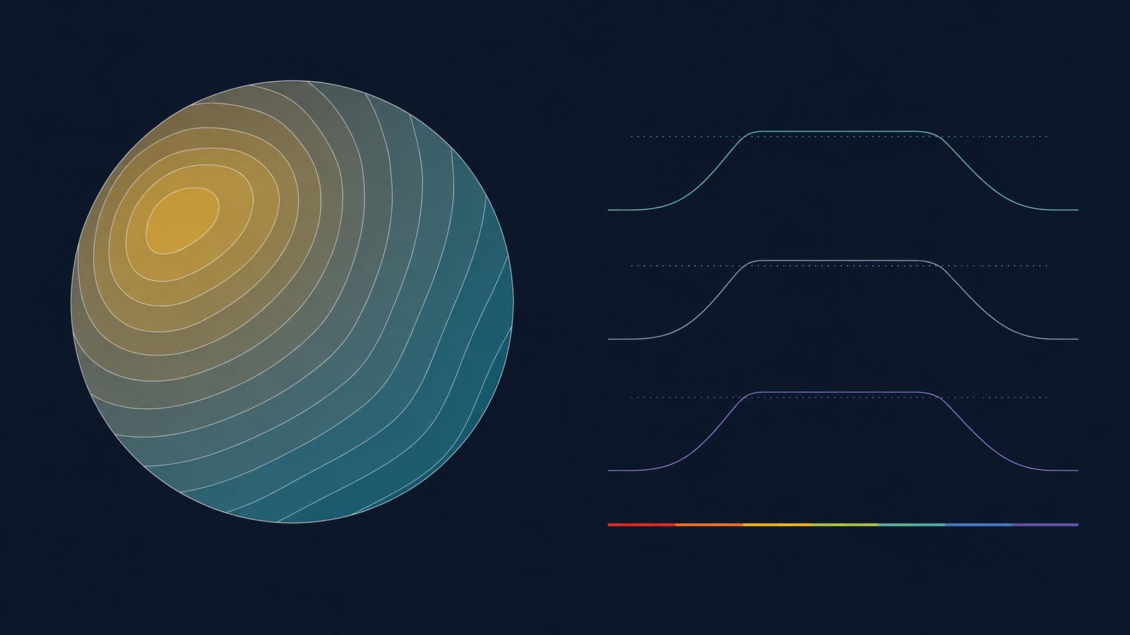 AI visualization: a wafer temperature contour heat map beside ramp-up and ramp-down curves on a dark background with a warm-cool color scale
