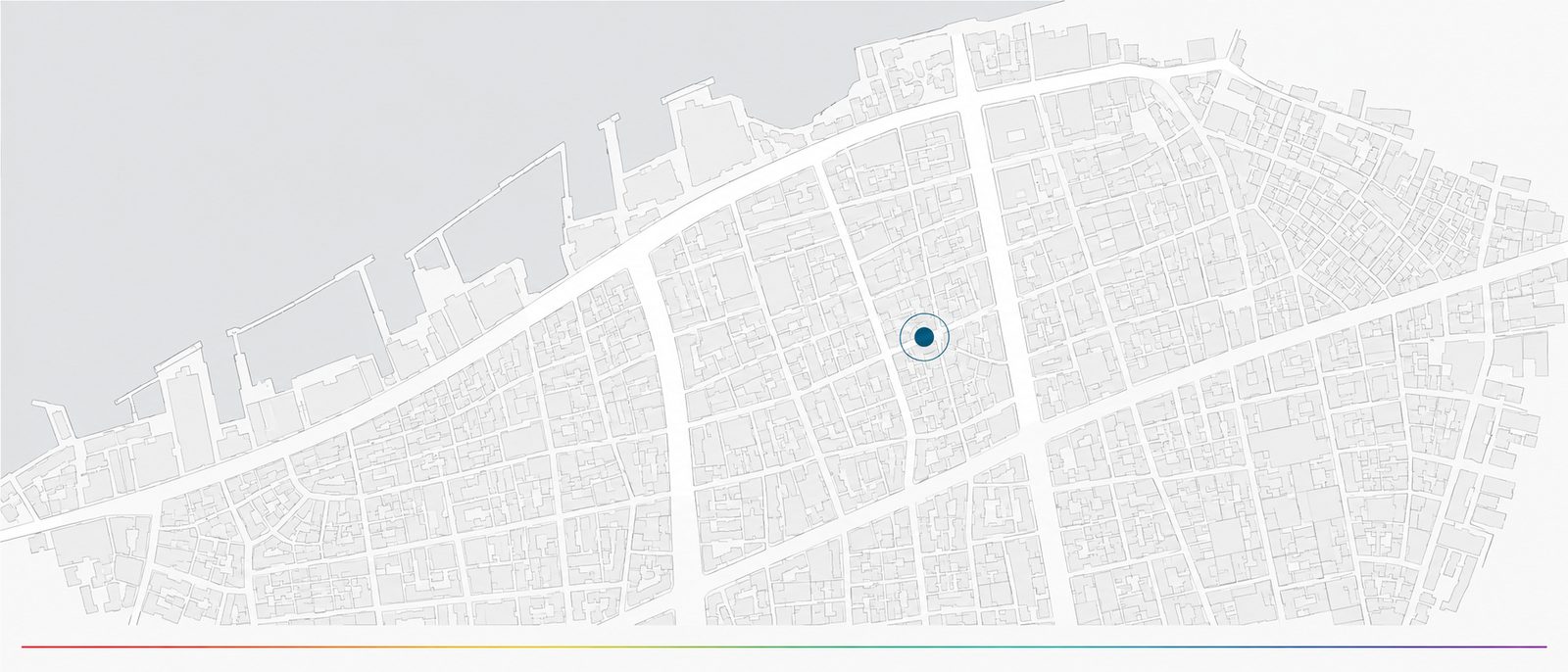 Stylized map: the street blocks of Jordan, Kowloon in minimal line art, with a single marker on the office building